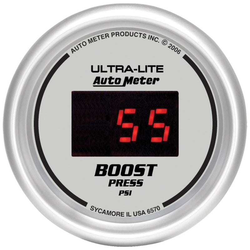 Autometer Ultra-Lite 2-1/16in 5-60 PSI Digital Boost Pressure Gauge Silver Universal | 6570