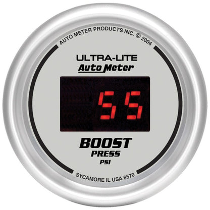 Autometer Ultra-Lite 2-1/16in 5-60 PSI Digital Boost Pressure Gauge Silver Universal | 6570