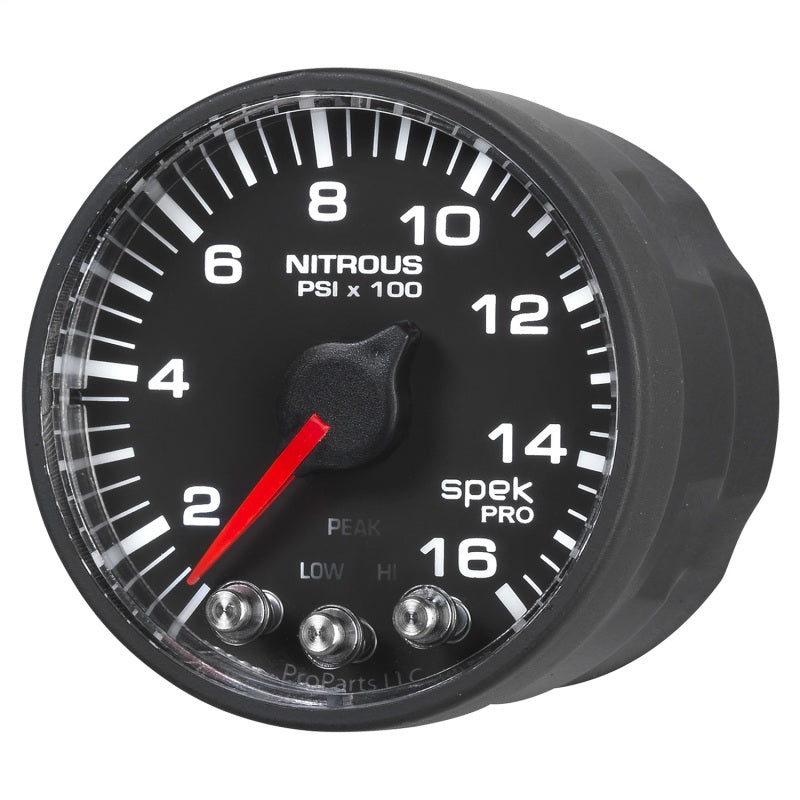 Autometer Spek-Pro Gauge Nitrous Press 2 1/16in 1600psi Stepper Motor W/Peak & Warn White/ Black Universal | P320328