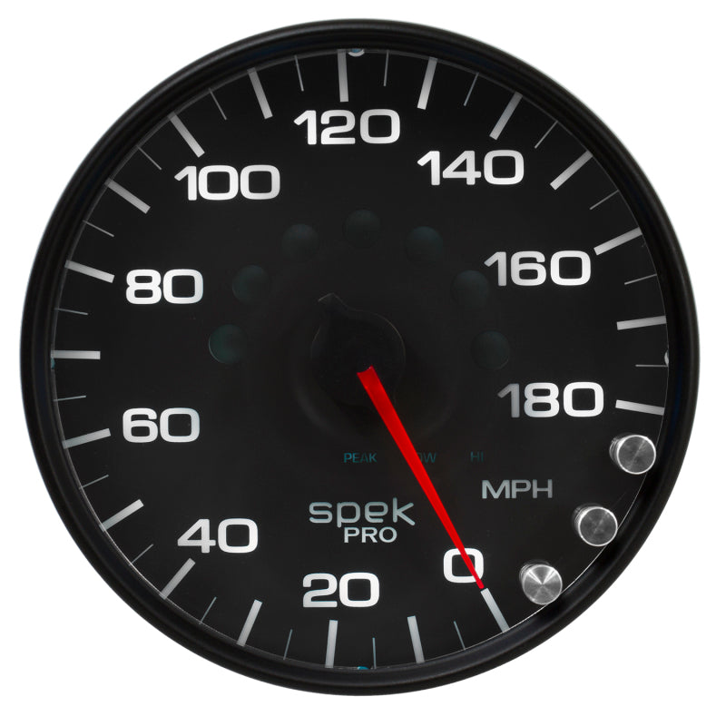 Autometer Spek-Pro Gauge Speedometer 5in 180 Mph Electric Programmable Black/Black Universal | P23032