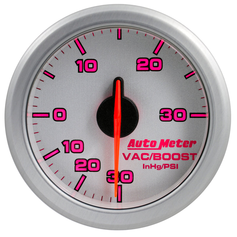 Autometer Airdrive 2-1/6in Boost/Vac Gauge 30in HG/30 PSI Silver Universal | 9159-UL