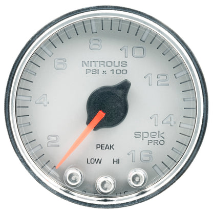 Autometer Spek-Pro Gauge Nitrous Press 2 1/16in 1600psi Stepper Motor W/Peak & Warn Silver / Chrome Universal | P32021