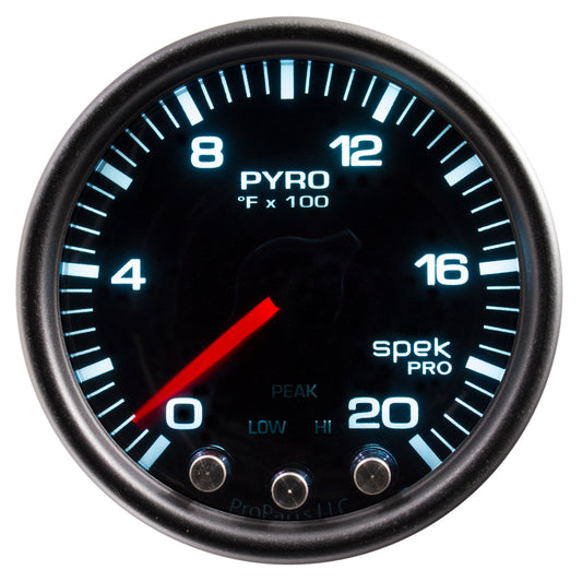 Autometer Spek-Pro EGT Gauge Pyro. 2 1/16in 2000f Stepper Motor W/Peak & Warn Black / Smoke / Black Universal | P31052