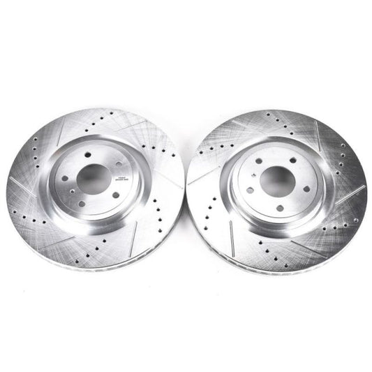 Power Stop Front Evolution Drilled & Slotted Rotors Pair Infiniti FX50 2009-2013 / G37 2008-2013 / M35h 2013 / M37 2011-2013 / Q50 2014-21 / Q60 2014-21 / Q70 2014-2019 / Q70L 15-2019 / QX70 2014 / Nissan 350Z 2009 / 370Z 2009-2019 | JBR1300XPR