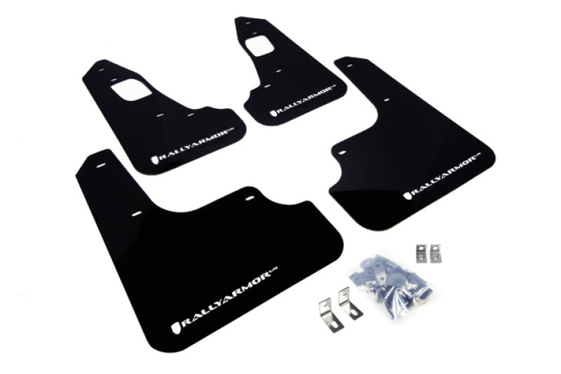 Rally Armor UR Black Mud Flap w/ White Logo Mitsubishi EVO X 2008-2017 | MF10-UR-BLK/WH