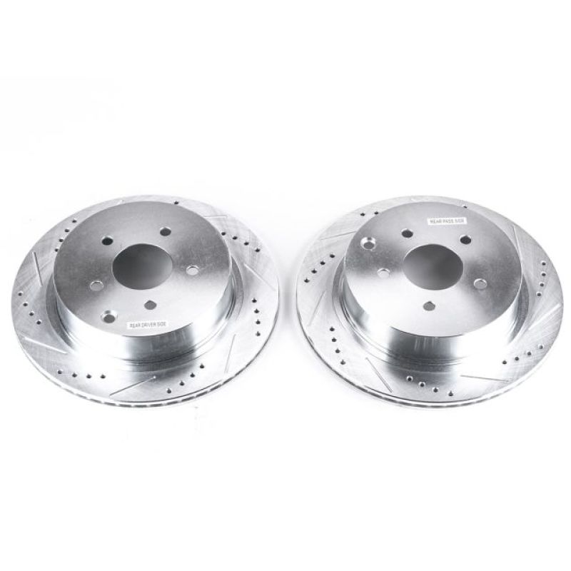 Power Stop Rear Evolution Drilled & Slotted Rotors - Pair Infiniti FX35 2003-2012 / FX45 2003-2008 / M37 2011-2013 / Q50 2014-2020 / Q60 2017-21 / Q70L 15-2017 / Nissan Murano 2003-21 / Qest 2004-2017 / Pathfinder 2013-2019 | JBR981XPR