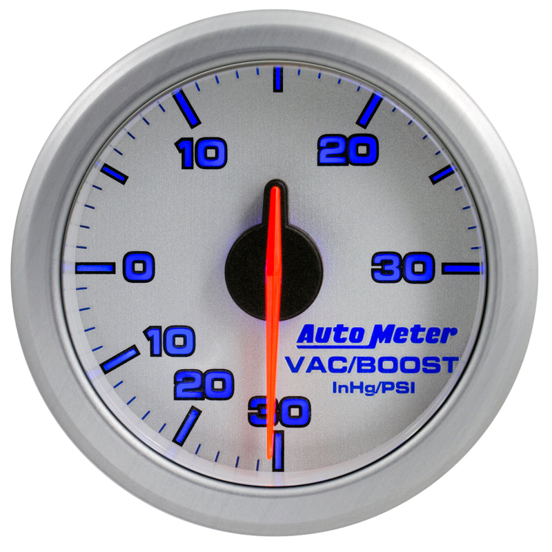 Autometer Airdrive 2-1/6in Boost/Vac Gauge 30in HG/30 PSI Silver Universal | 9159-UL