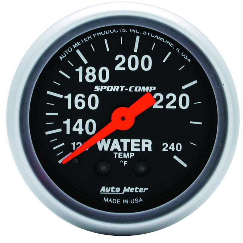 Autometer 2-1/16in 120-240 Degree F Mechanical Water Temperature Sport-Comp Gauge w/ 12ft Tubing Universal | 3333