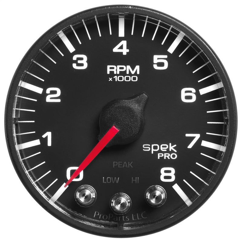 Autometer Spek-Pro Black 2 1/16 inch 8K RPM Tachometer w/ Shift Light and Peak Memory Universal | P334328