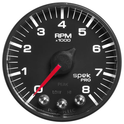 Autometer Spek-Pro Black 2 1/16 inch 8K RPM Tachometer w/ Shift Light and Peak Memory Universal | P334328