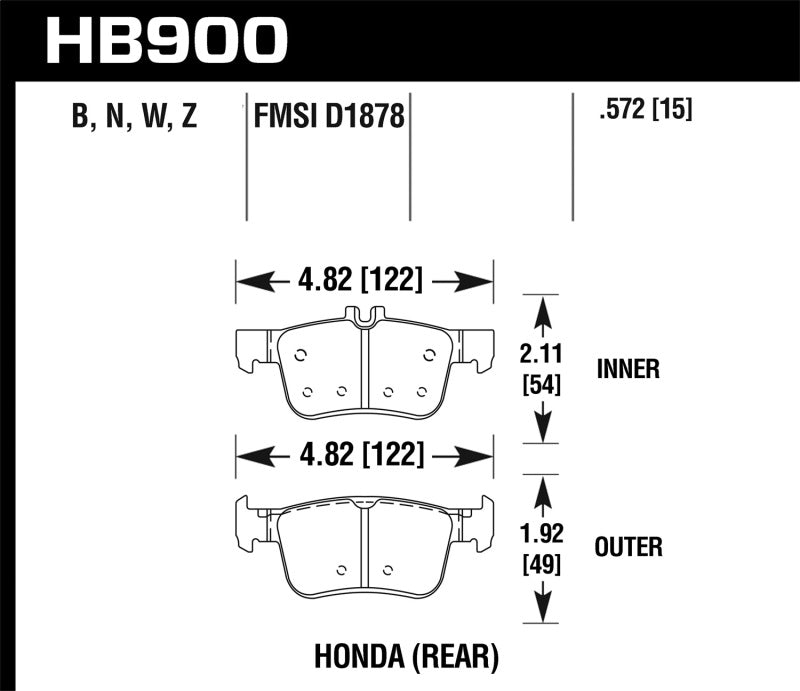 Hawk 16-19 Honda Civic DTC-30 Race Rear Brake Pads | HB900W.572