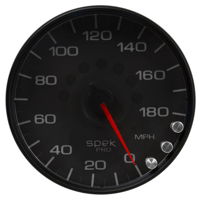 Autometer Spek-Pro Gauge Speedometer 5in 180 Mph Electric Programmable Black/Black Universal | P23032