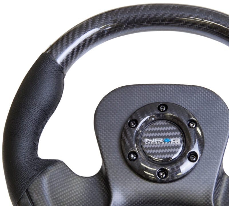 NRG Carbon Fiber Steering Wheel | 320mm CF Center Plate & Two-Tone Carbon w/Leather Trim Handles