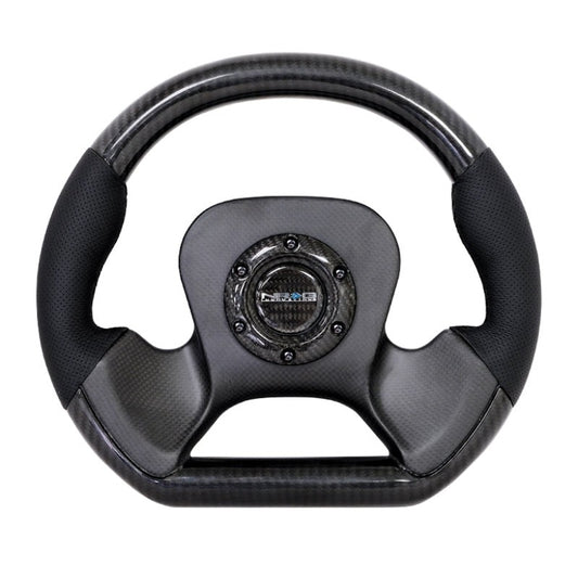 NRG Carbon Fiber Steering Wheel (320mm) CF Center Plate & Two-Tone Carbon w/Leather Trim Handles
