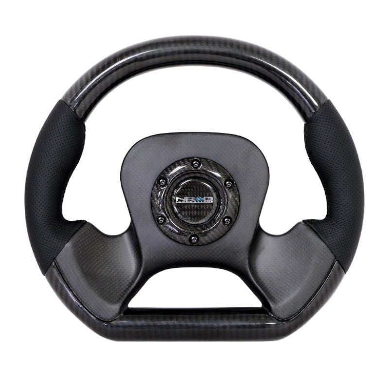 NRG Carbon Fiber Steering Wheel | 320mm CF Center Plate & Two-Tone Carbon w/Leather Trim Handles