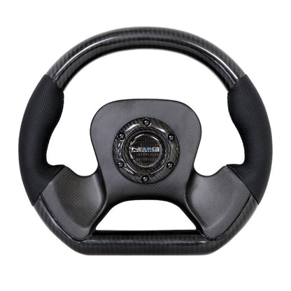 NRG Carbon Fiber Steering Wheel | 320mm CF Center Plate & Two-Tone Carbon w/Leather Trim Handles