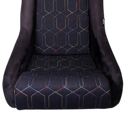 NRG FRP Bucket Seat (Black w/ Multi Color Geometric Pattern) - Large