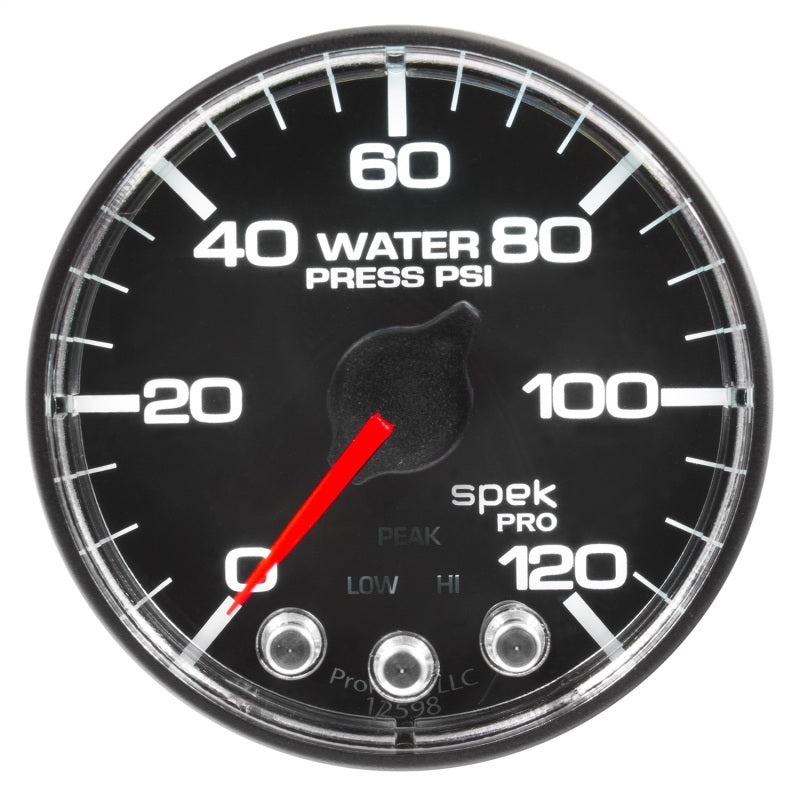 Autometer Spek-Pro Gauge Water Pressure 2 1/16in 120psi Stepper Motor W/Peak & Warn Black / Chrm Universal | P34532