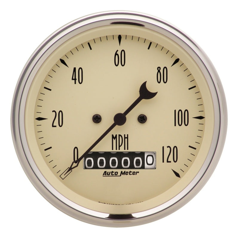 Autometer 3-3/8in 120mph Antique Beige Electric Programmable Speedometer w/ Wheel Odometer Universal | 1879