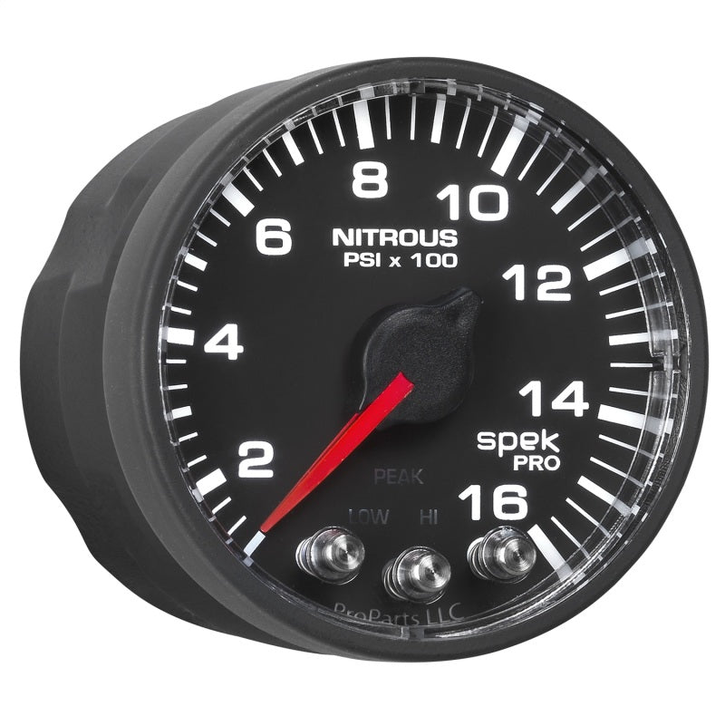 Autometer Spek-Pro Gauge Nitrous Press 2 1/16in 1600psi Stepper Motor W/Peak & Warn White/ Black Universal | P320328