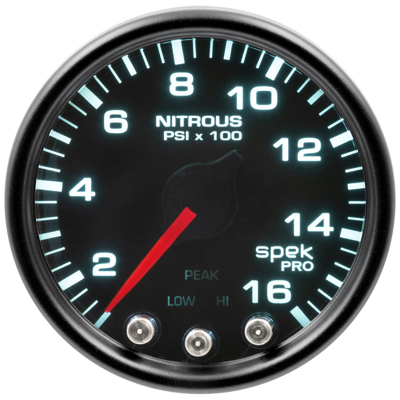 Autometer Spek-Pro Gauge Nitrous Press 2 1/16in 1600psi Stepper Motor W/Peak & Warn Black/Smoked/Black Universal | P32052