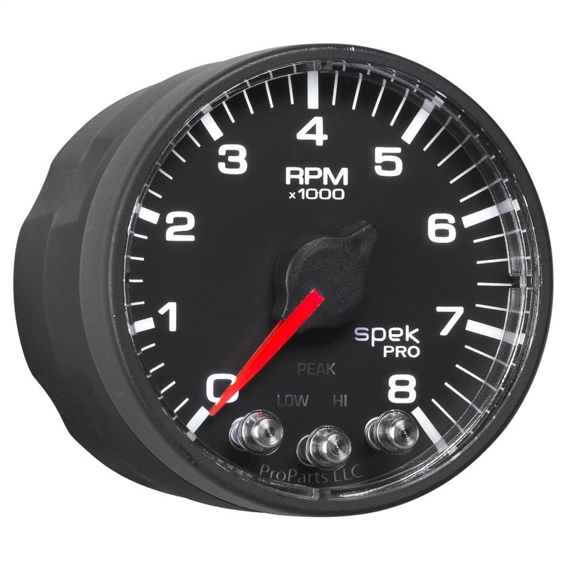 Autometer Spek-Pro Black 2 1/16 inch 8K RPM Tachometer w/ Shift Light and Peak Memory Universal | P334328