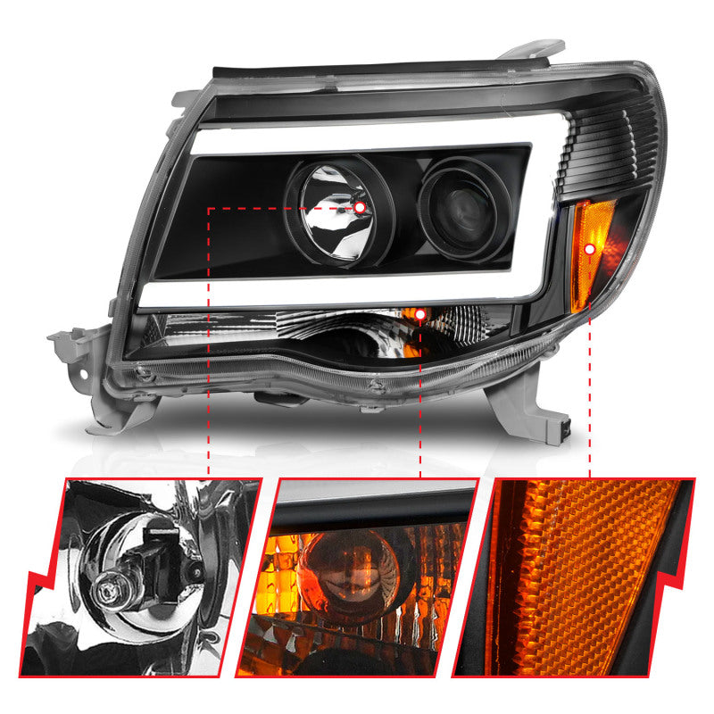 ANZO Projector Light Bar Style Headlights w/ C Light Bar Toyota Tacoma 2005-2009 | 111517