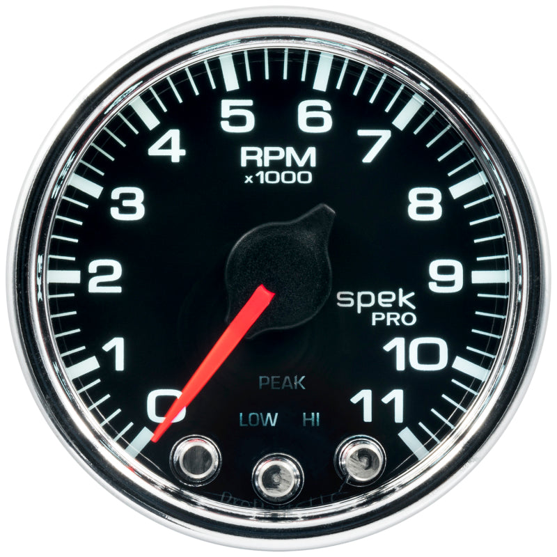 Autometer Spek-Pro Tachometer Gauge 2 1/16in 11K Rpm W/ Shift Light & Peak Mem Black / Chrome Universal | P33631