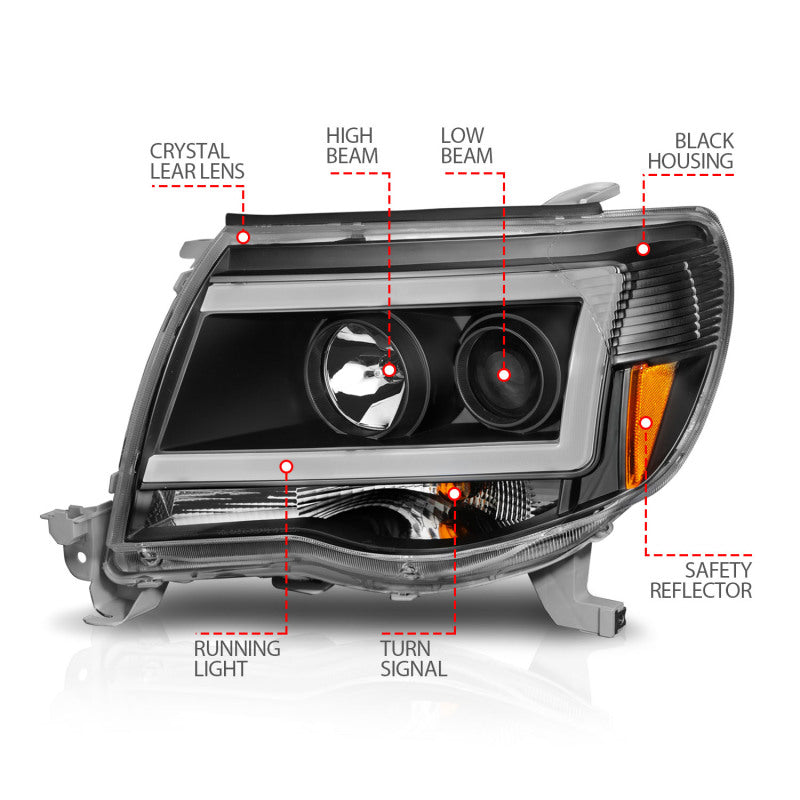 ANZO Projector Light Bar Style Headlights w/ C Light Bar Toyota Tacoma 2005-2009 | 111517