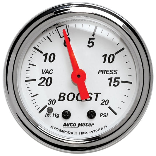 Autometer Arctic White 2-1/16in 30 in. Hg/20 PSI Full Sweep Mechanical Vacuum/Boost Pressure Gauge Universal | 1372