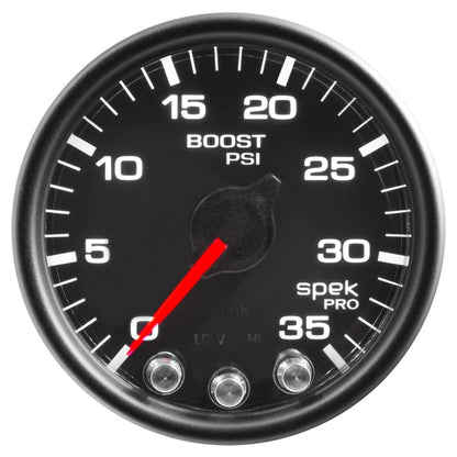 Autometer Spek-Pro Gauge Boost 2 1/16in 35psi Stepper Motor W/Peak & Warn Black / Black Universal | P30332