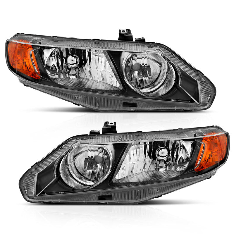 ANZO 4 Door Crystal Headlight Black Amber Honda Civic 4 2006-2011 | 121547