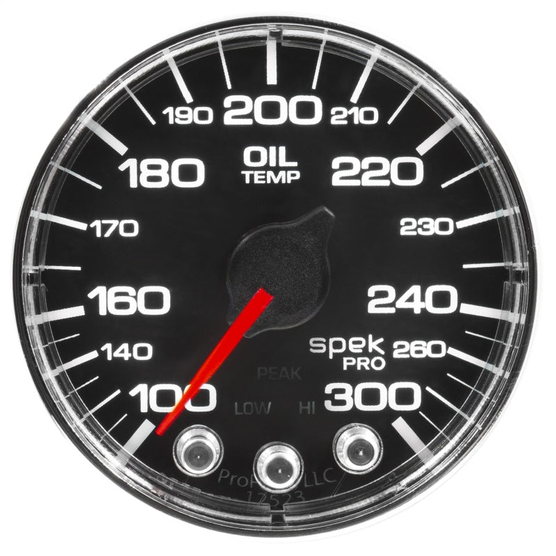 Autometer Spek-Pro Gauge Oil Temperature 2 1/16in 300f Stepper Motor W/Peak & Warn Black / Chrome Universal | P322318