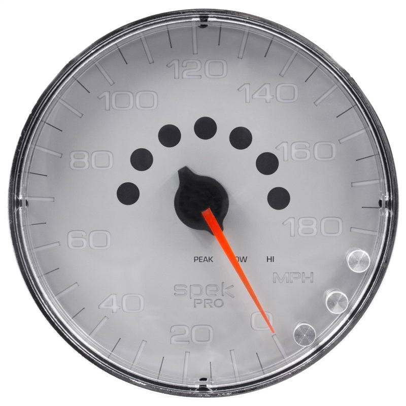 Autometer Spek-Pro Gauge Speedometer 5in 180 Mph Elec. Programmable Silver/Chrome Universal | P230218