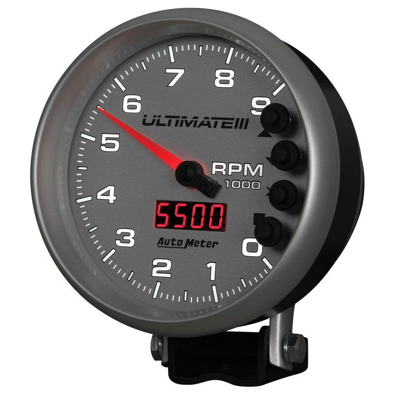 Autometer 5 inch Ultimate III Playback Tachometer 9000 RPM Silver Universal | 6882