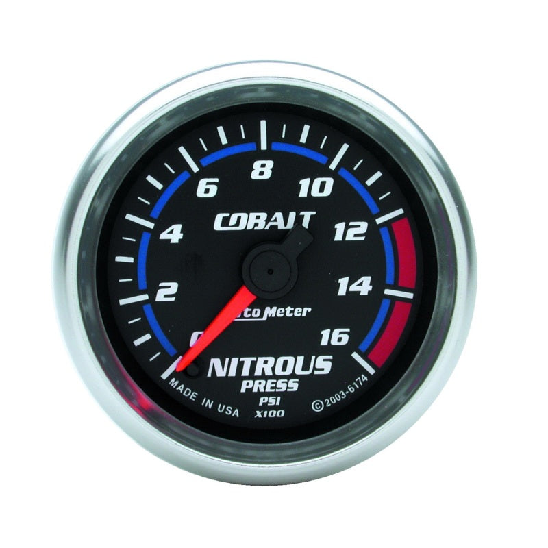 Autometer 2-1/6in Cobalt Nitrous Pressure Gauge 0-1600PSI Digital Steppe Motor Universal | 6174