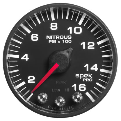 Autometer Spek-Pro Gauge Nitrous Press 2 1/16in 1600psi Stepper Motor W/Peak & Warn White/ Black Universal | P320328