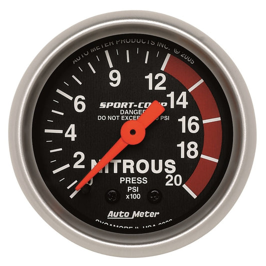 Autometer Sport-Comp 52mm 0-2000 PSI Mechanical Nitrous Pressure Gauge Universal | 3328