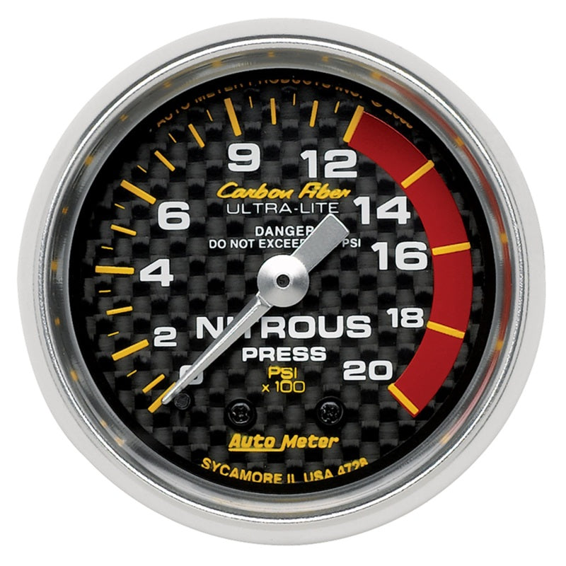 Autometer Carbon Fiber 52mm 1600 PSI Mechanical Nitrous Pressure Gauge Universal | 4728