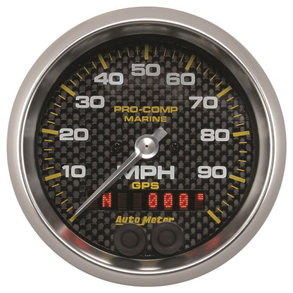 Autometer Marine Carbon Fiber 3-3/8in 100MPH GPS Speedometer Gauge Universal | 200636-40