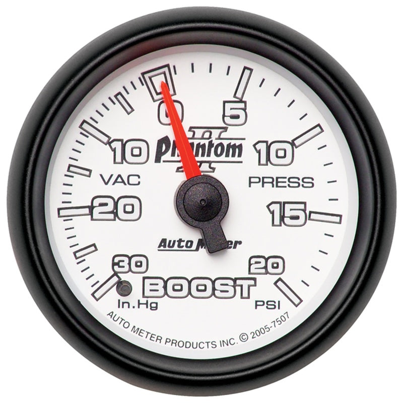 Autometer Phantom II 52.4mm Mechanical Vacuum / Boost Gauge 30 In. HG/20 PSI Universal | 7507