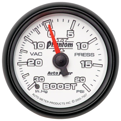 Autometer Phantom II 52.4mm Mechanical Vacuum / Boost Gauge 30 In. HG/20 PSI Universal | 7507