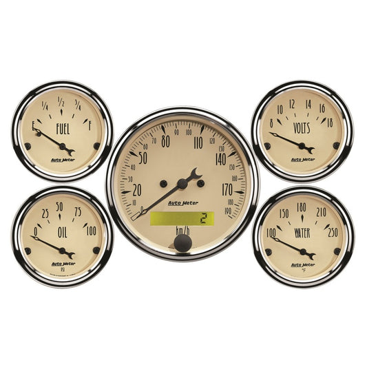 Autometer Antique Beige 5-Gauge Kit 3-1/8in Electrical Speedometer 190KPH Universal | 1809-M