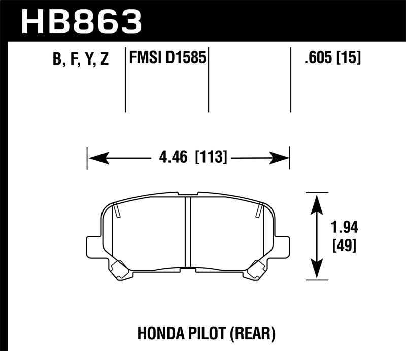 Hawk 12-15 Honda Pilot Performance Ceramic Street Rear Brake Pads | HB863Z.605