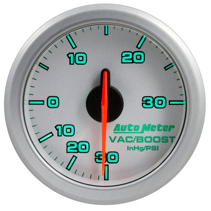 Autometer Airdrive 2-1/6in Boost/Vac Gauge 30in HG/30 PSI Silver Universal | 9159-UL