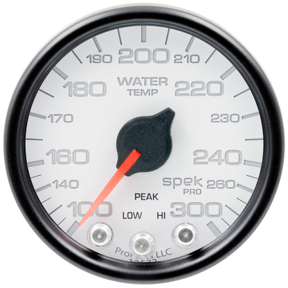 Autometer Spek-Pro Gauge Water Temperature 2 1/16in 300f Stepper Motor W/Peak & Warn White / Black | P34612