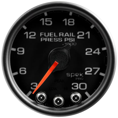 Autometer Spek-Pro Fuel Rail Pressure Gauge 2 1/16in 30Kpsi Stepper Motor W/Peak & Warn Black / Black Universal | P32132