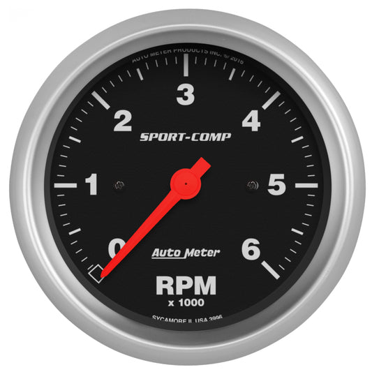 AutoMeter Sport-Comp 3-3/8in. 0-6K RPM In-Dash Tachometer Gauge Universal | 3996