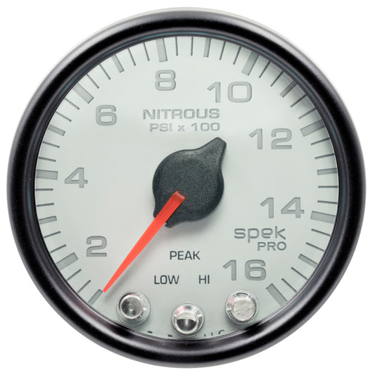 Autometer Spek-Pro Gauge Nitrous Press 2 1/16in 1600psi Stepper Motor W/Peak & Warn White /Black Universal | P32012