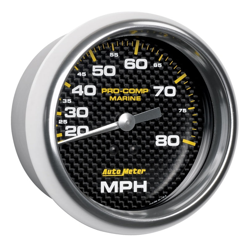 Autometer Gauge Speedometer 3-3/8in 80MPH Mechanical Marine Carbon Fiber Universal | 200753-40